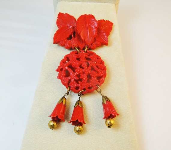 Huge Celluloid Moving Red Brooch RARE