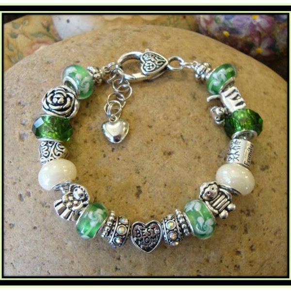 Special Listing for Libby BEST MOM Bracelet - Beautiful Green European Style Bracelet