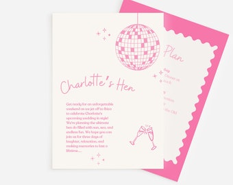 Hen Party Invitation, Pink and White Hen Party Invite, Digital Hen Invite, Bachelorette Weekend Invite, Hen Party Itinerary
