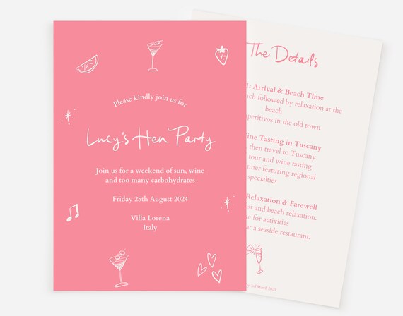 Whimsical Hen Party Invite, Pretty Hen Party Invite, Digital Invitation, Bachelorette Weekend, Bridal Shower,  Pink Hen Party Invite