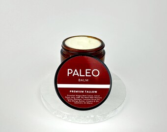 Paleo Premium Tallow Balm - Organic Skin Cream, Grassfed & Finished Wagyu Tallow, Manuka Honey, Amish Royal Jelly, Whipped Tallow, Glass Jar
