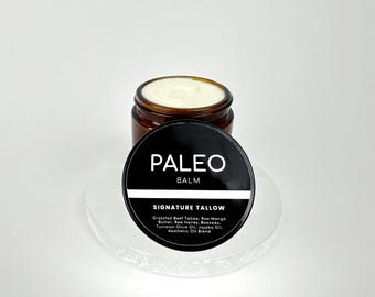 Paleo Signature Tallow Balm - Organic, Skin Cream, Grass-fed & Finished Tallow, Body Butter, Whipped Tallow, Glass Jar