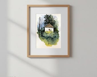 Original Aquarell Gemälde - Mini Landschaft, 15 x 20 cm, Ungerahmt