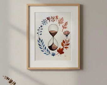 Original Aquarell Malerei - Sanduhr Bild, Kreative Wandkunst, 26 x 35 cm, Ungerahmt