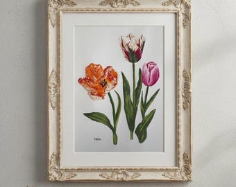 Original Tulip Gouache Gemälde - Florale Wandkunst (20 x 25 cm, Ungerahmt)