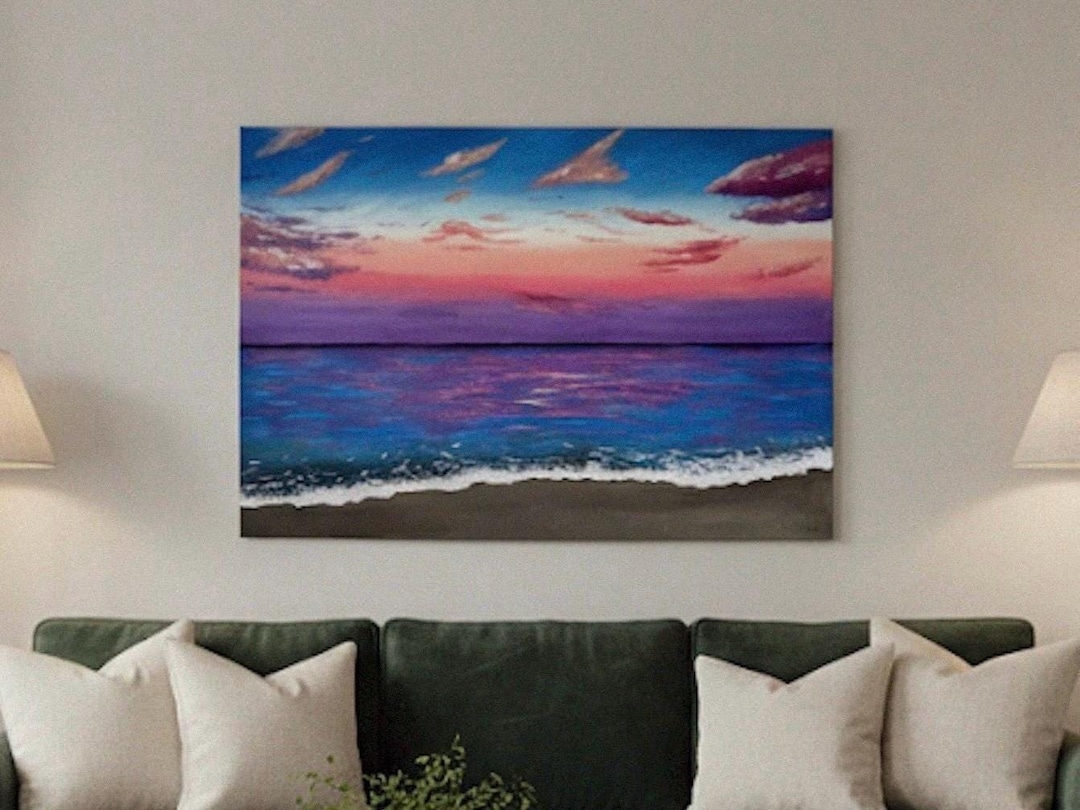 Ocean Sunset - Original Acrylic Painting on Canvas, Large Wall Art, 70 ...