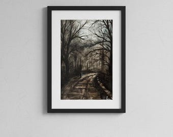 Original Aquarell Gemälde - Dark Forest, Wandkunst, 18 x 26 cm, Ungerahmt