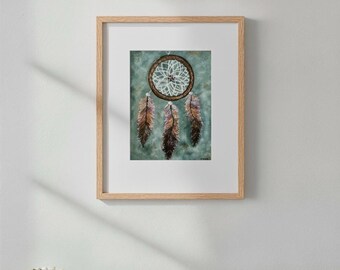 Aquarell Traumfänger Kunst - Original 16 x 22 cm, Boho Wall Art, Ungerahmt