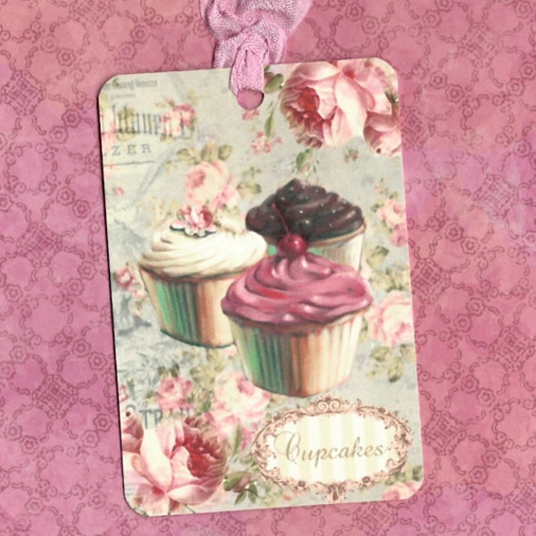 Shabby Chic Tags Cupcakes & Roses Set of 6