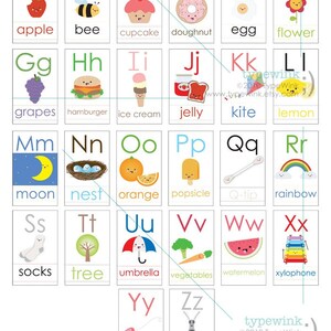 Cute Kawaii ABC alphabet Flash Cards Printable PDF image 2