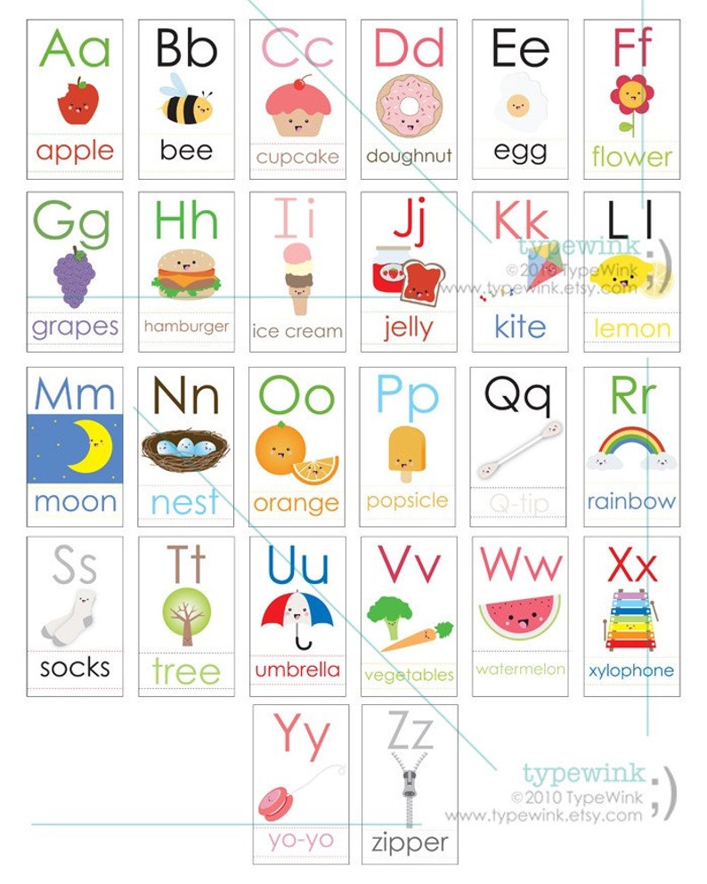 Cute Kawaii ABC alphabet Flash Cards Printable PDF image 2