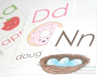 Cute Kawaii ABC alphabet Flash Cards - Printable PDF