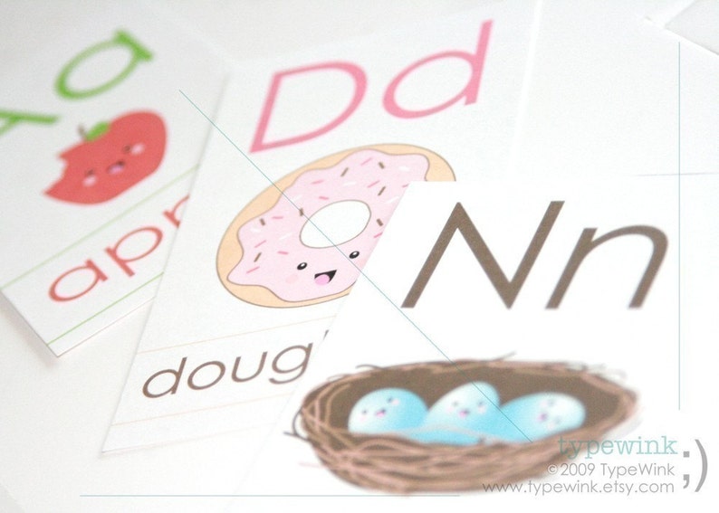 Cute Kawaii ABC alphabet Flash Cards Printable PDF image 3