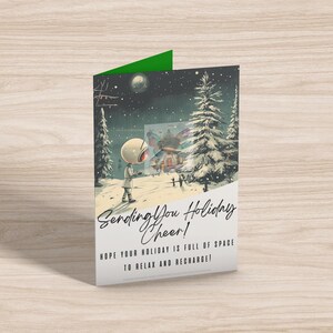 Christmas Greeting Card - Cute Alien in Snow Wonderland | Retro Holiday Card | Adorable Winter Alien | Vintage Spaceman | Instant Download