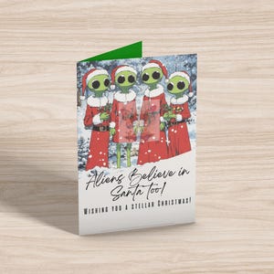 Magical Alien Christmas Greeting Card | Whimsical Sci-Fi Holiday Card | Festive Extraterrestrial Art | Printable Digital Download