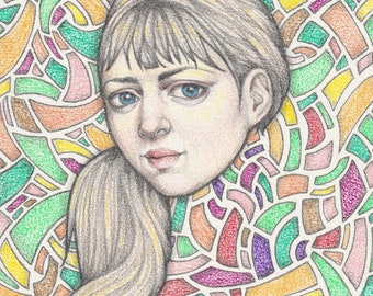 Portrait of a Woman, Colorful Drawing, Original Art, Kelsey by Kristyn Dors