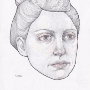 Portrait Drawing in Pencil on Paper, 5x7, Original Art, Macy by Kristyn Dors