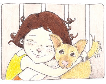 Children's Giclée Print - Jackie Hugging Buddy - By Kristyn Dors