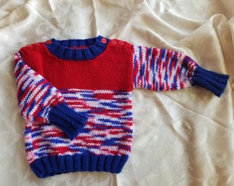 READY TO SHIP*** Hand knit patriotic pullover child size 18 - 24 months