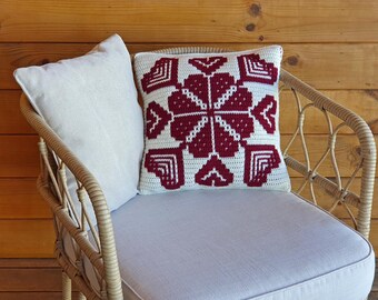 Mosaic Crochet Pattern - 12 Hearts Pillow - Crochet Pillow Pattern - Mosaic Crochet Pillow - Overlay Mosaic Cushion - PDF Pattern