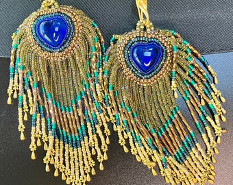 Egyptian Inspired Peacock Beaded Earrings