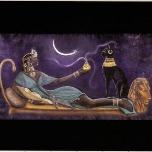 Egyptian Goddess Bast Orig. 8 X 10 Lithograph Print