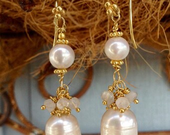 Pearl and moonstone 24k vermeil dangle earrings