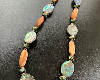 Beaded Abalone and Pinon Nut Necklace