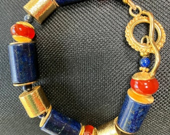 Egyptian Style Lapis and Carnelian Bracelet