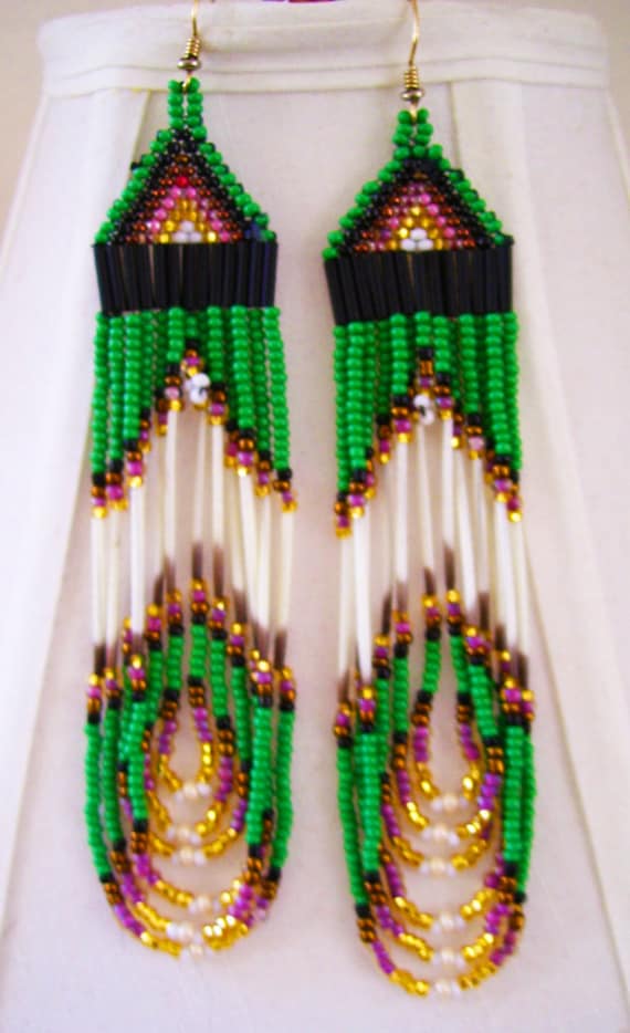 Porcupine quill Earrings NEW Gold //black Native American
