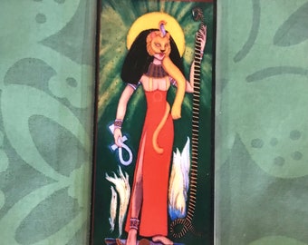 Egyptian goddess Sekhmet (original print) bookmark beaded