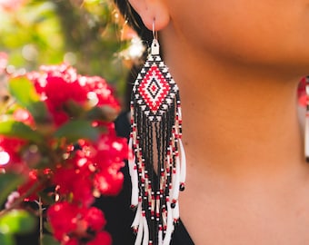 Indigenous Fringe Beaded Dentalium Earrings