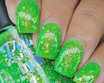 Aloha Lime Freeze-Neon Glitter Shimmer Nail Polish