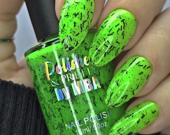 Deja-Boo-Green Neon Glitter Nail Polish, Halloween Goth, Cruelty Free