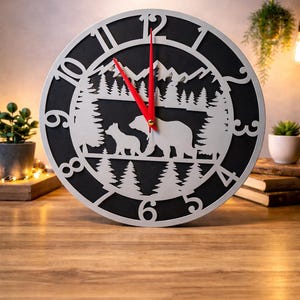 Bear Wall Clock, Wildlife Rustic Woodland Decor, Nature Art, Home Goods, Cabin Gift, Handmade