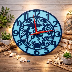 Ocean Wall Clock, Coastal Decor, Nautical Art, Beach Houser, Ocean Themed Gift, Handmade
