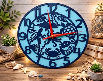 Ocean Wall Clock, Coastal Decor, Nautical Art, Beach Houser, Ocean Themed Gift, Handmade
