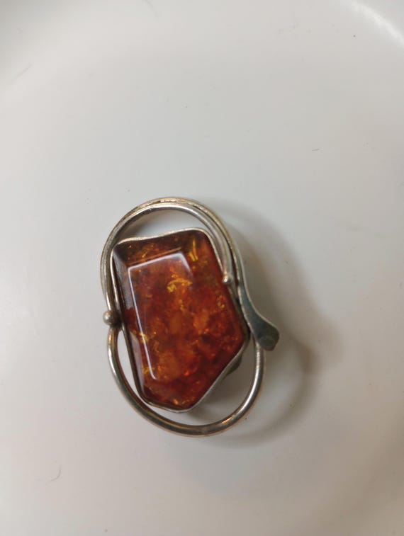 Artisan Sterling Silver Amber Brooch
