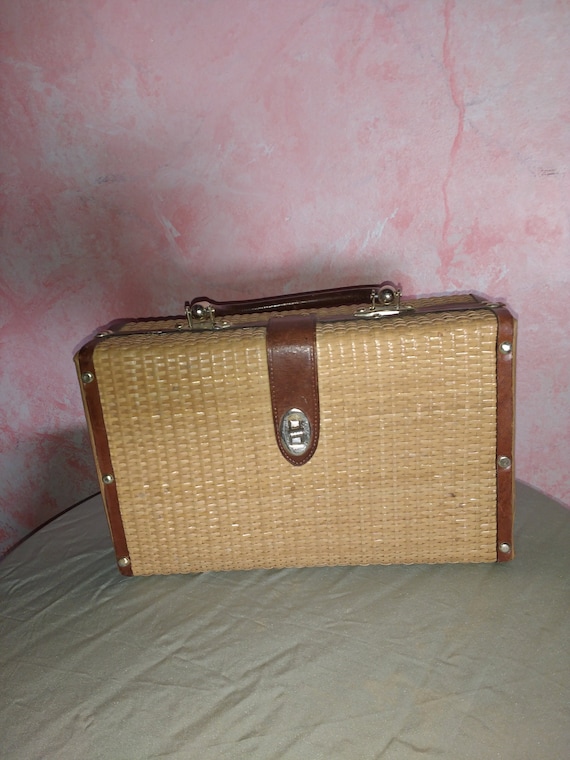 Fifties, Wicker, Wood and Leather Purse