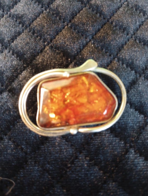 Artisan Sterling Silver Amber Brooch View 4