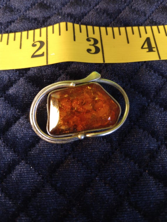 Artisan Sterling Silver Amber Brooch View 3