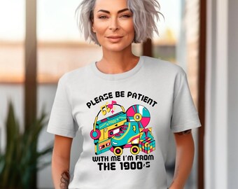 Be Patient, I'm From The 1900s, Retro Cassette Tape Illustration T-Shirt | 1900s Vintage Music Tee