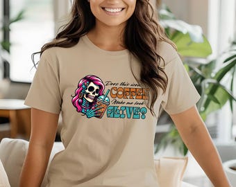Skeleton Coffee Lover Unisex Tee, Funny Iced Coffee Shirt, Colorful Coffee Quote Top, Coffee Skeleton T-Shirt, Coffee Lover Gift