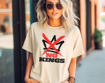 No Kings T-Shirt | Protest Crown Graphic, Red X Over Crown