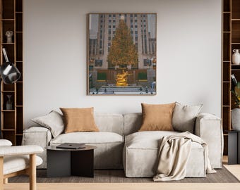 New York City Christmas Tree Print | Rockefeller Center Winter Wall Art (Framed)