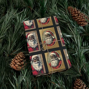 Carta da regalo nera vintage di Babbo Natale Carta da regalo di Natale nera Regali di Babbo Natale neri Carta da regalo di Babbo Natale nera nostalgica