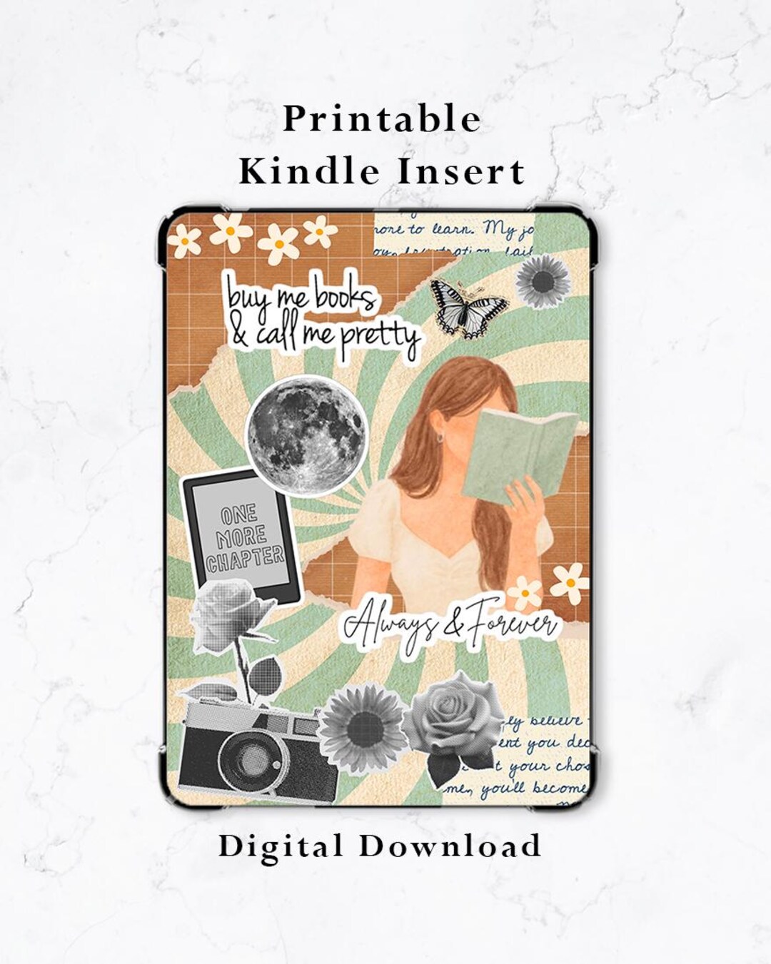Printable Girly Bookish Kindle Insert for Clear Case | Cozy Aesthetic ...