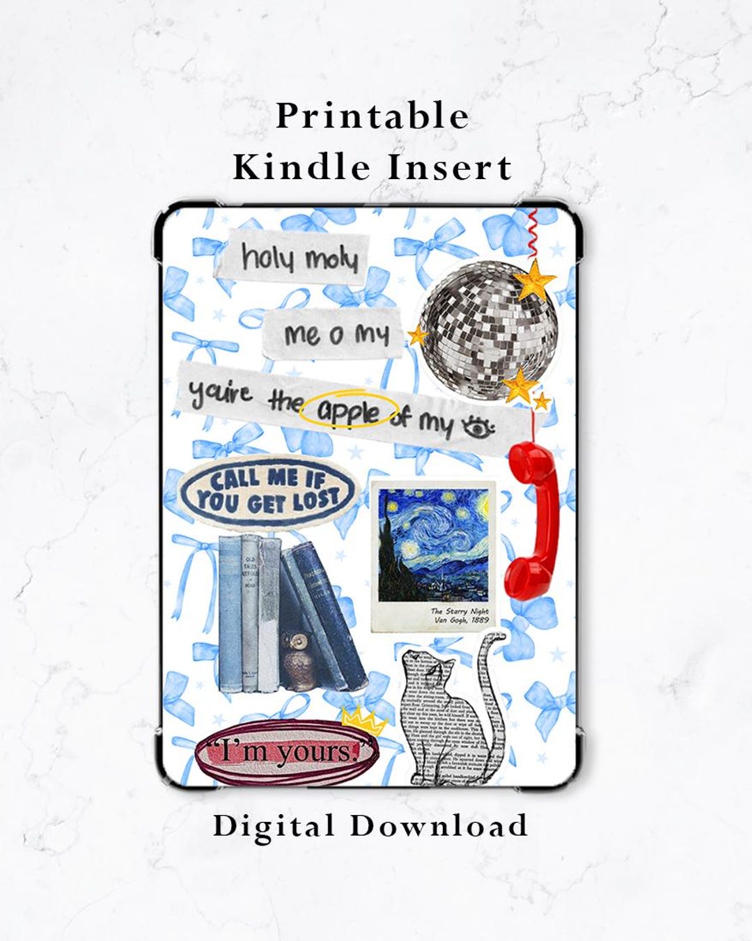 Printable Blue Themed Kindle Insert for Clear Case | Cozy Girly Bookish ...