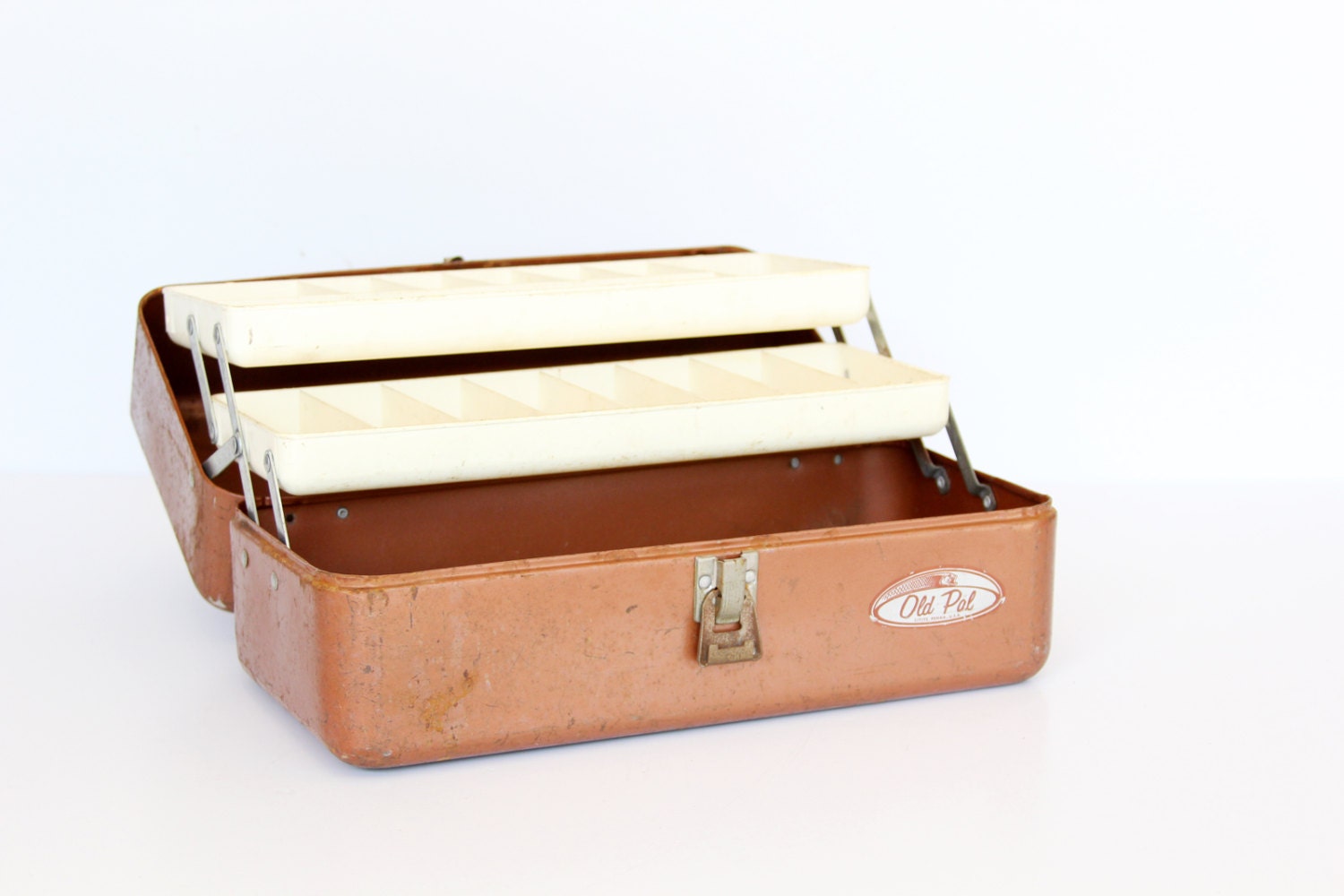 Vintage Old Pal Metal Tackle Box Orange Rust Rustic Metal Etsy