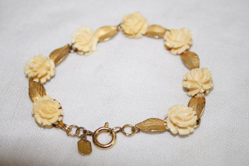 Vintage Karen Lynne Ivory Rose Bracelet Gold filled Etsy